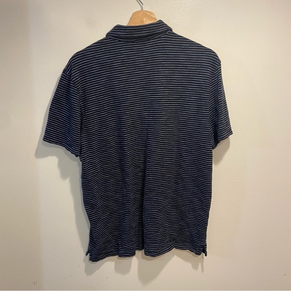 VINCE Blue Knit Stripe Cotton Extra Slim Fit Luxury Preppy Polo Shirt Mens Large - Picture 3 of 9